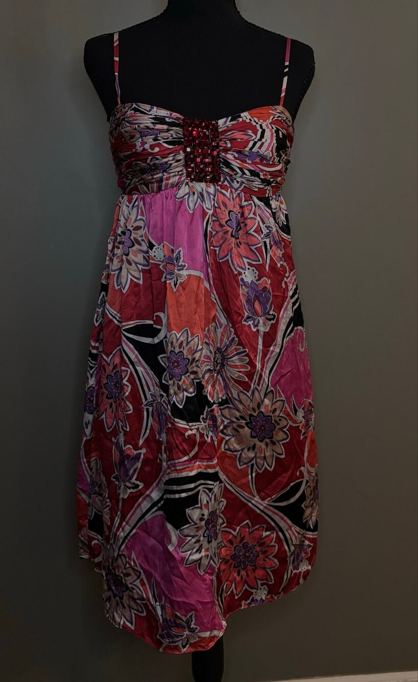 Vintage Y2K OC by OC 100% Silk Floral Beaded Cocktail Dress